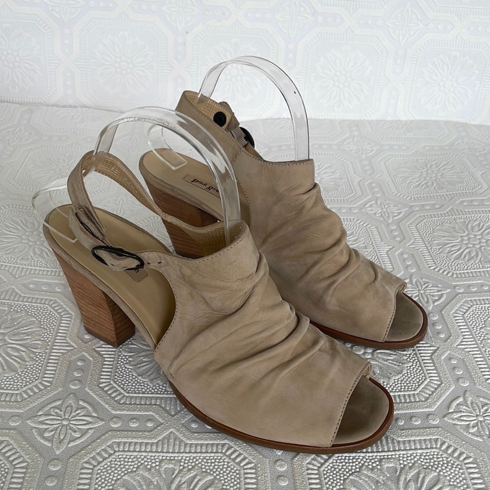 Paul Green Rival Sandal  Creamy Tan Sportbuck Block Heel Peeptoe Sandal